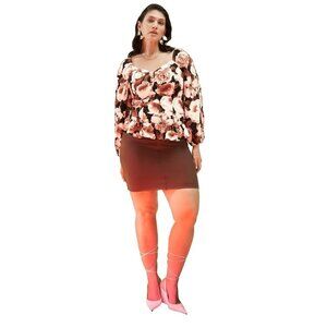 Addition Elle Linen Blouse Top Womens Plus 2X Floral Smocked Back New With Tags